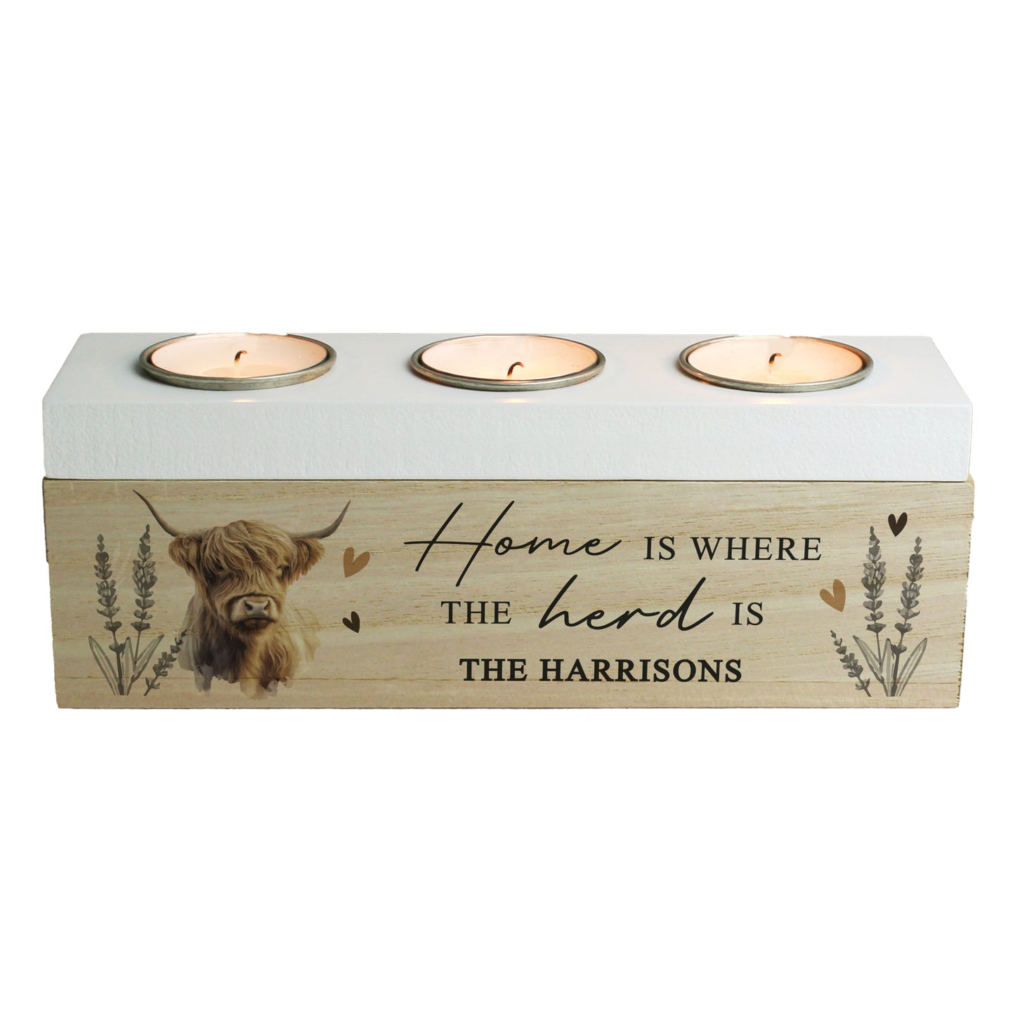 🇬🇧Personalised Highland Cow Triple Tea Light Box