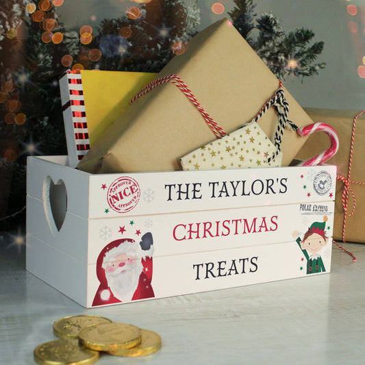 🇬🇧Personalised Christmas White Wooden Crate