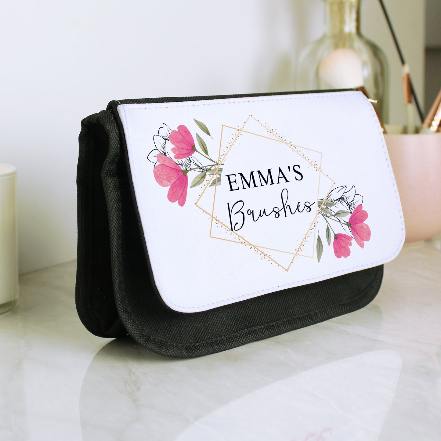 🇬🇧Personalised Pink Floral Make Up Bag