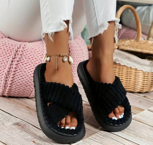 🇬🇧Cross Strap Slippers - Black