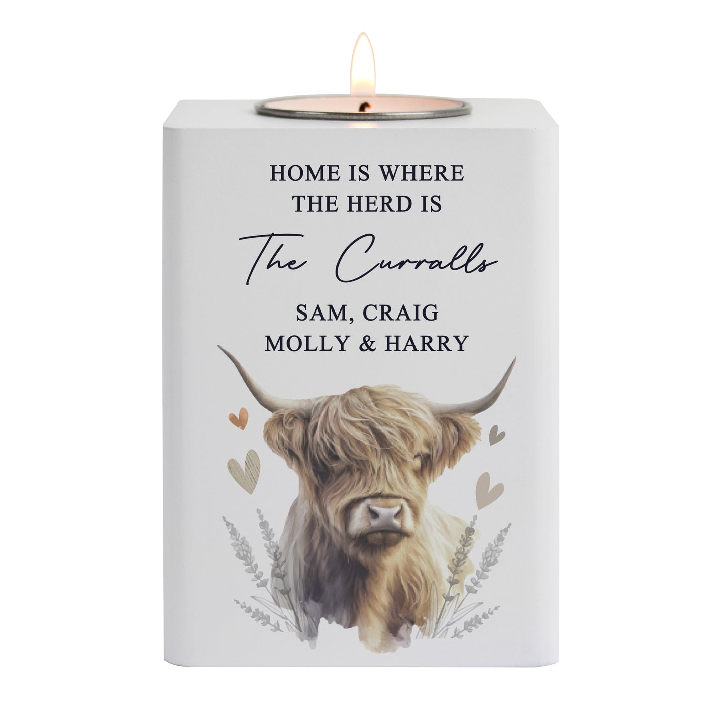 🇬🇧Personalised Highland Cow Wooden Tealight Holder