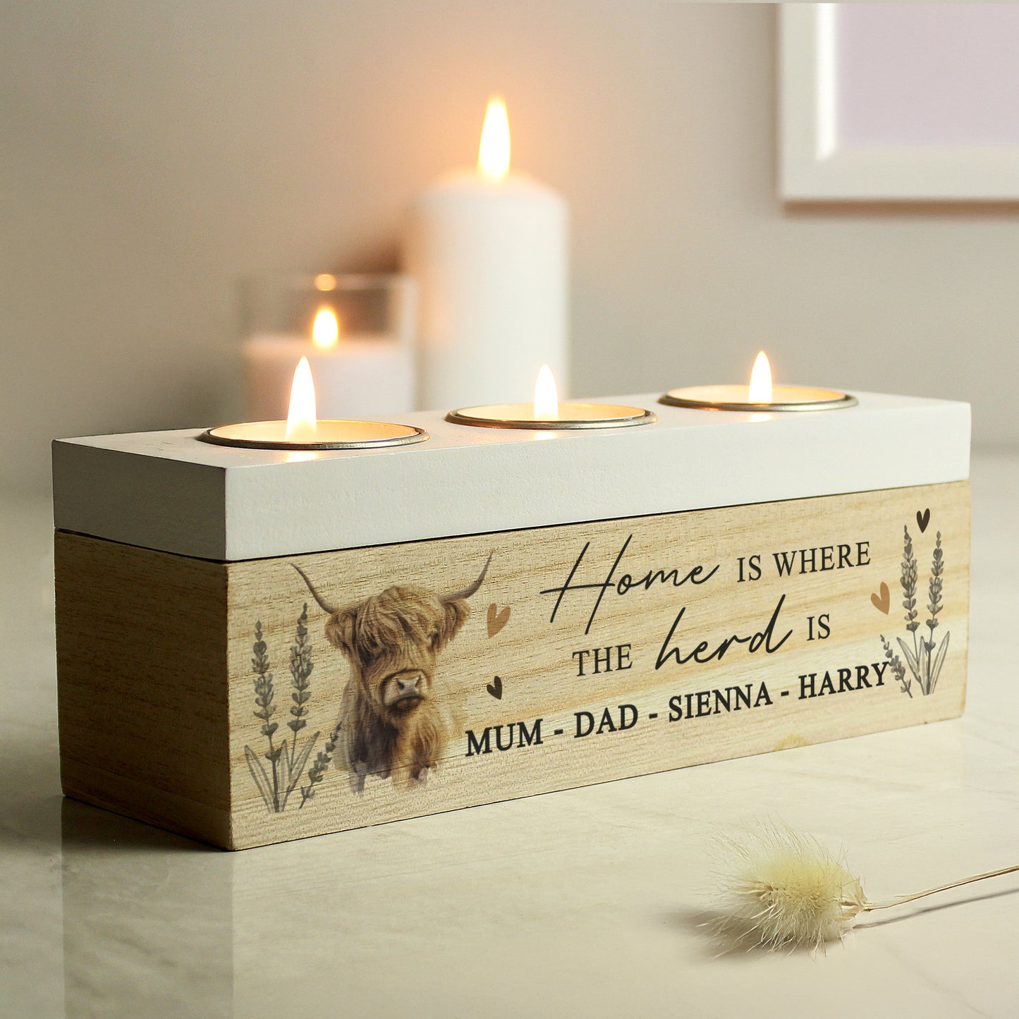 🇬🇧Personalised Highland Cow Triple Tea Light Box