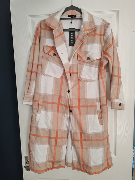 🇬🇧Longline Plaid Shacket Size 8/10 Orange